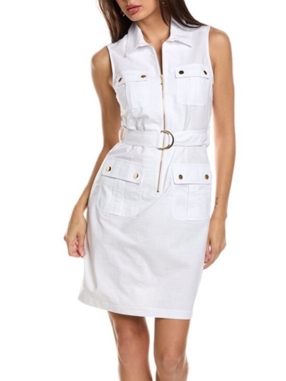 Sharagano Womens  Zip Front Shirtdress, Size 10, White
